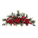 30" Holiday Hydrangea Swag Festive Crimson Evergreen Foliage Hydrangea