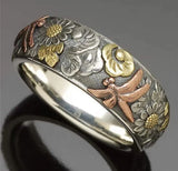 Two Silver Alloy Carved Engraved Flower Engraved Sunflower Dragon WomenÕs Ring Sunflower