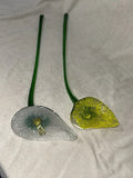 Glass Calla Lily Artificial Flower Stems, Green White Yellow, Set of 2 Green Plant