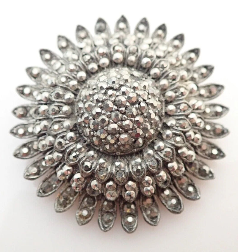 Vntage Weiss Signed Marcasite Like Rhinestone 2" Sunflower Flower Brooch Pendant Sunflower