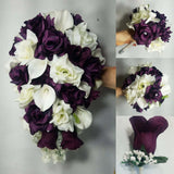 Eggplant Ivory Rose Calla Lily Bridal Wedding Bouquet Accessories Bouquet