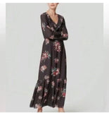 Ann Taylor Loft Hydrangea Tiered Ruffled V-Neck Long Sleeve Maxi Dress Size S Hydrangea