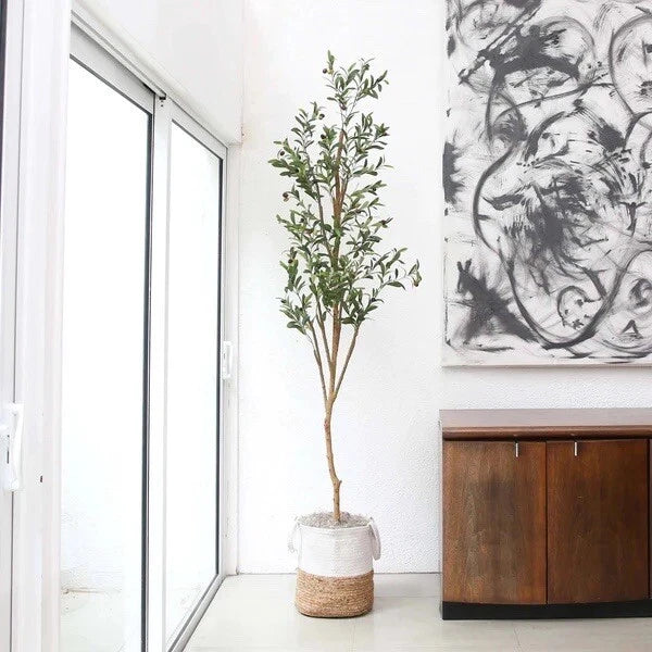 7Õ Olive Minimalist Artificial Tree with Natural Trunk Home Decor. Retail $149 Green Plant