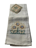 NOS Vintage Lint Free Hand Tea Towel Embroidered Floral Sunflower Tan Beige Sunflower