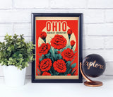 Scarlet Carnation Flower, Ohio, Vintage Retro Style, Poster Print, Wall DŽcor Carnation