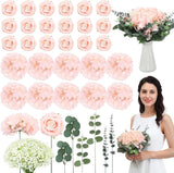 310 Pcs Pink Artificial Rose & Hydrangea Bouquet for Wedding Decor Hydrangea