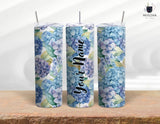 Blue Hydrangeas Garden Stainless Steel Skinny 20 Oz Tumbler With Lid & Straw Hydrangea