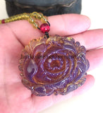 Natural 55mm Green Blue Amber Peony Flower ____ Pendant 6mm Beads Necklace Peony