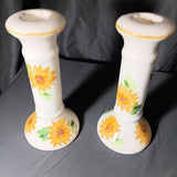 2 Yellow Sunflower W/Green Leaves Ceramic Candle Stick Holders Country Decor Sunflower