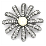 Sunflower Brooch Pin Gift Crystal Rhinestone Repro VTG White Faux Pearl Clear 41 Sunflower