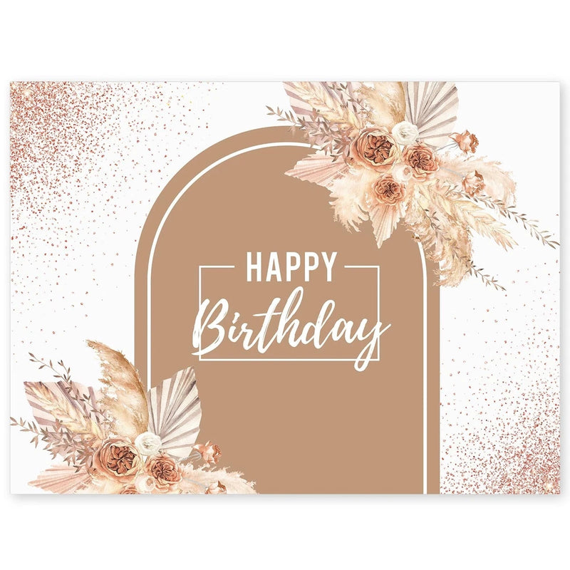 VitalCozy Pink Rose Gold Happy Birthday Backdrop Pampas Grass Floral Backdrop... Pampas Grass