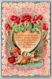 Cupid Heart Bow Pink Carnation Flowers Embossed 1909 Antique Valentine Postcard Carnation