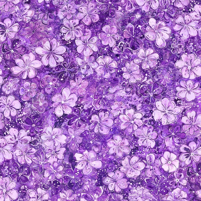 Island Bloom (Lavender Crush) Fabric 45" Wide 100% Premium Cotton Digital Print Flowering Plants
