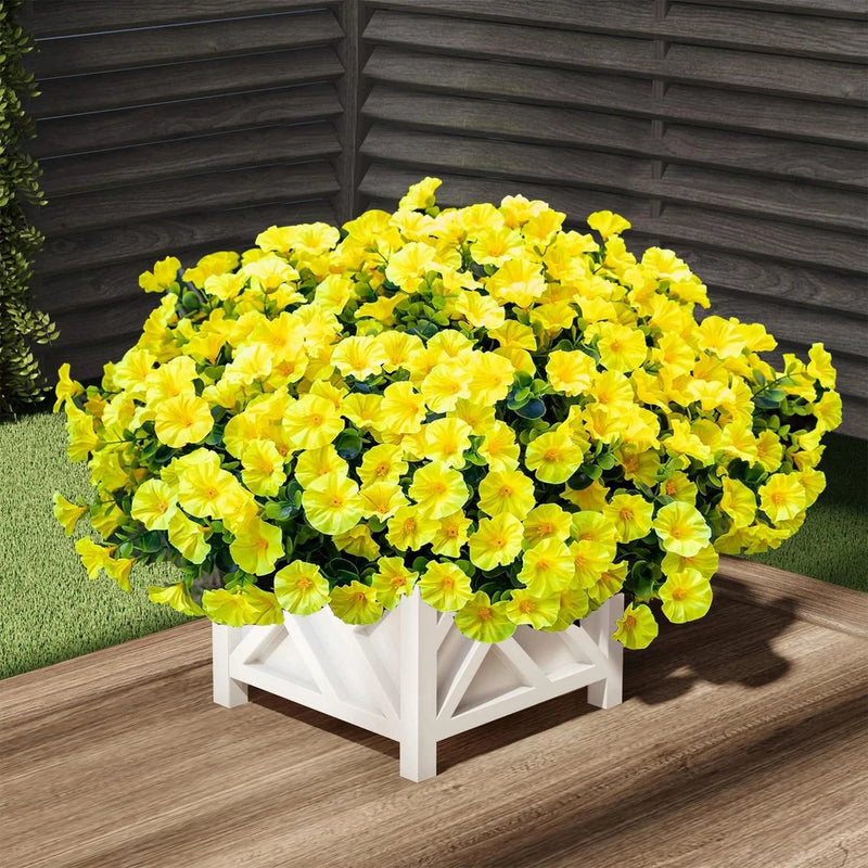 Artificial Outdoor Flowers 16 Bundles Fake Morning Glory Flower Outdoor UV Re... Green Plant