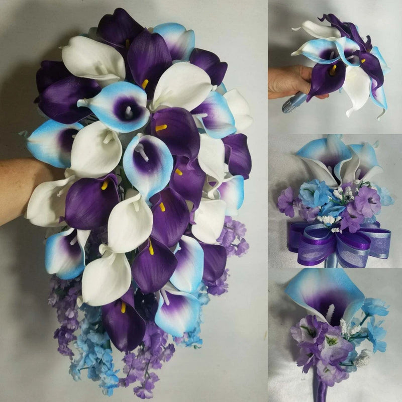 Light Blue Purple White Calla Lily Bridal Wedding Bouquet Accessories Bouquet