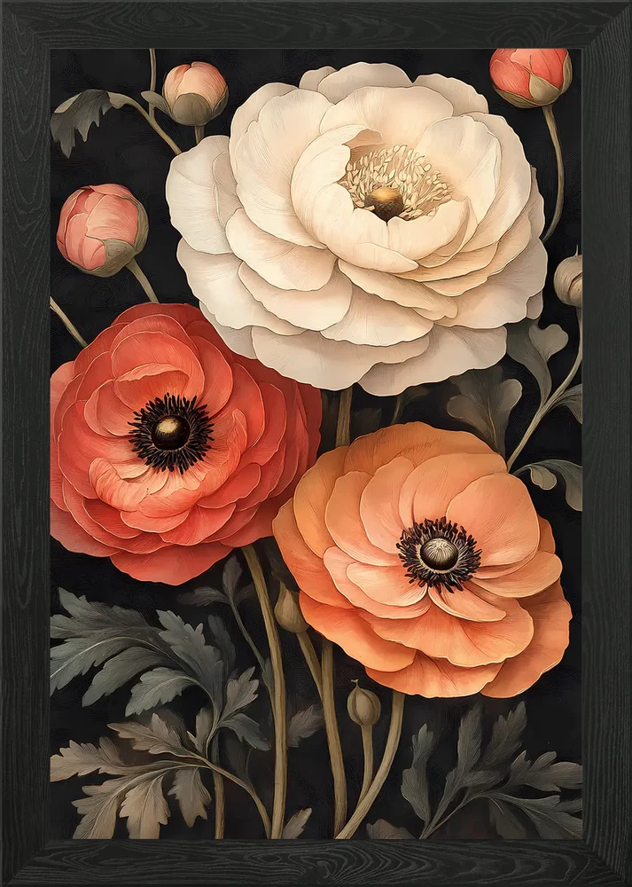 Ranunculus Flower - art nouveau Framed Wall Art Poster Canvas Print Picture Ranunculus
