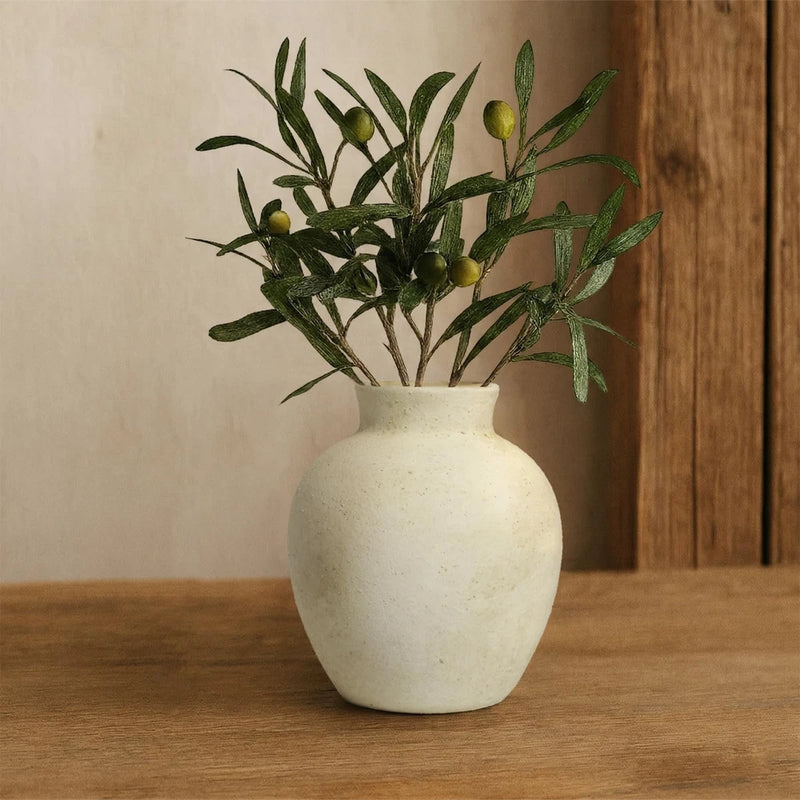 6 Inch Small Terracotta Decorative Vase with Light Sand White Finish Handcraf... Pampas Grass