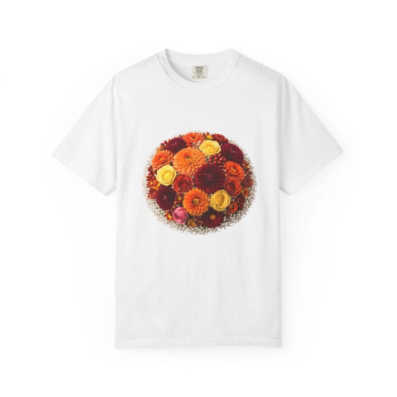 Autumn Ranunculus Bouquet T-Shirt | Orange Yellow Floral Circle Ranunculus