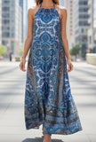 Lily By Firmiana 3XL Blue Paisley Halter Dress Boho Flowy Maxi Dress Lily