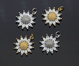 CZ Micro Pave Sunflower Pendant, Gold/Silver Plated Jewelry, Daisy Flower Charm Sunflower