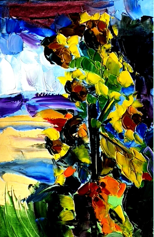 Oil Painting Floral Original Art Flower Painting Sunflower Textured Impasto Sunflower
