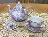 Lavendar And Pink Hydrangeas 4 Pc Porcelain Tea Set With Gold Gilding Vintage Hydrangea