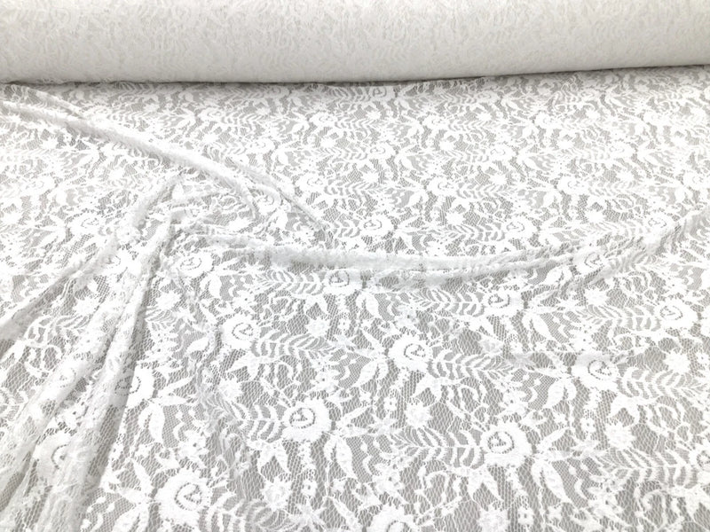 Embroidered Stretch Lace Apparel Fabric Sheer Ivory Floral PP50 Flowering Plants