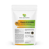 Vitamin D3 20000IU + K2 MK7 200mcg Tablets Ð Immune Support, Bone Strength Boost Green Plant