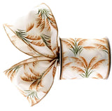 Summer Pampas Grass 4" by 2 yard Wired Ribbon Beiges on Ivory Canvas Beach Pampas Grass