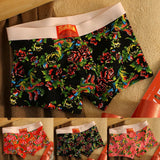 Green Men's Peony Flower Boxer Briefs Cotton Underwear with Comfortable Pouch Peony