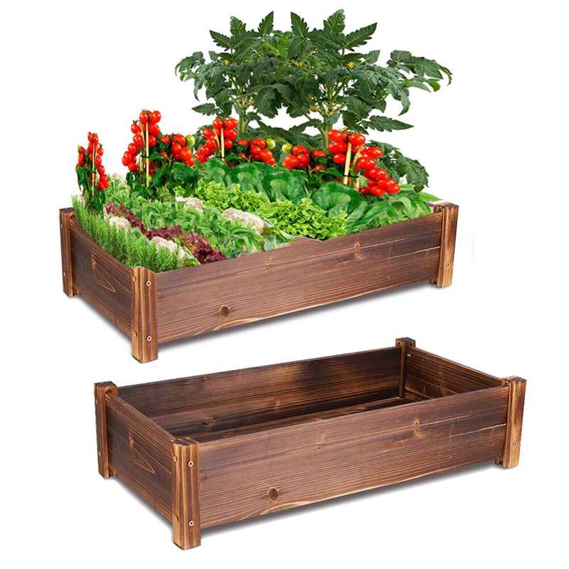 26"x13"x6" Raised Garden Bed Outdoor Solid Wood Planter fr Vegetable/Flower/Herb Garden Plants