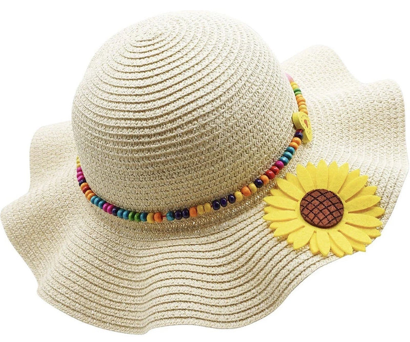 Girls Sun Hat Sunflower Beaded Heart Charms Ruffle Brim set of 4 Sunflower