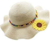 Girls Sun Hat Sunflower Beaded Heart Charms Ruffle Brim set of 4 Sunflower