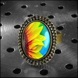 Sunflower Ring - Spring Flower Antique Handmade Glass Jewelry Sunflower