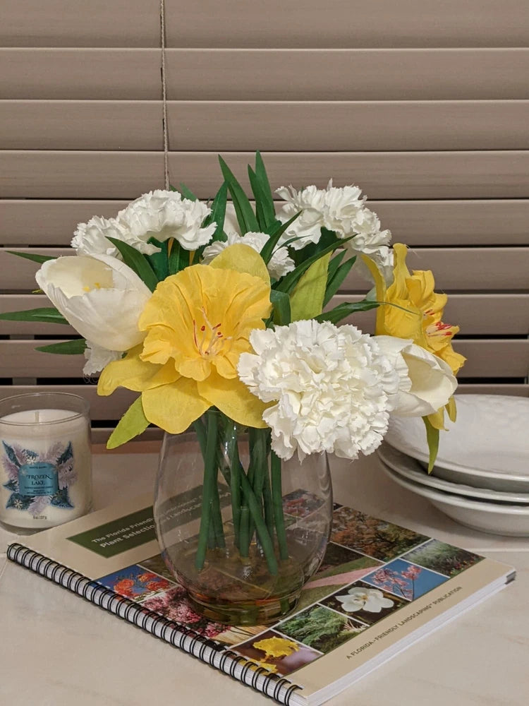 Silk Carnation Tulips Daffodils Artificial Faux Flower Arrangement Centerpiece 1 Carnation