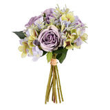 Vickerman 12" Fabric Artificial Hydrangea and Rose Bouquet in Violet Purple Hydrangea