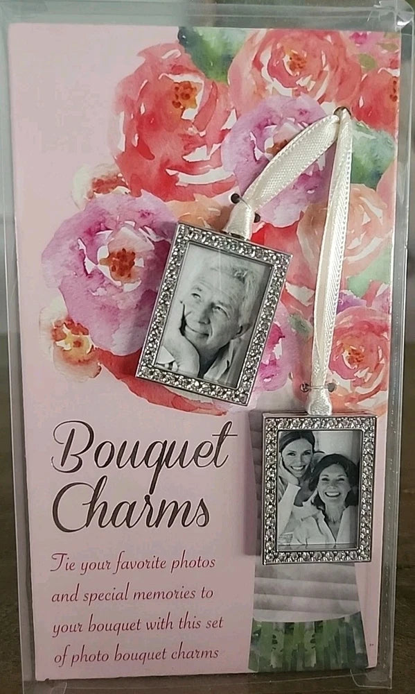 BOUQUET PHOTO CHARMS for your Wedding Bouquet! Silver Sparkle Rhinestones NEW! Bouquet