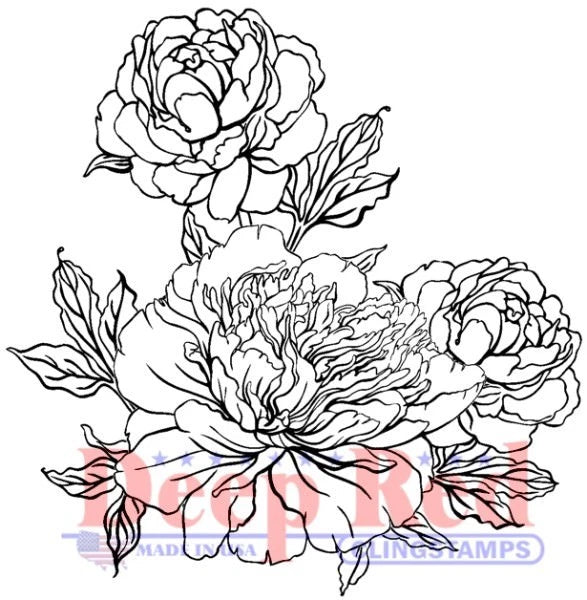 Floral carnation rubber cling stamp with two blossoms and leafy stems