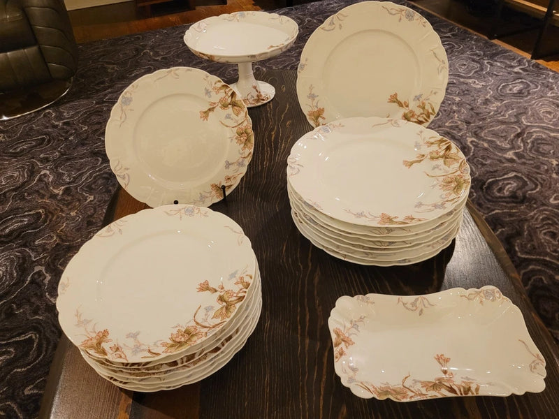 Original Haviland 18-piece dinner and dessert set for 8 (16 plates, 2 trays) Carnation