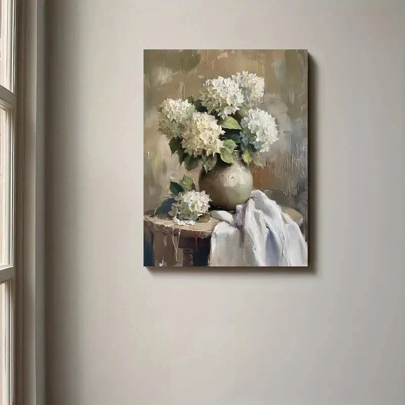 Beautiful Painting White Hydrangeas Flower Metal Print Ready to Hang Hydrangea