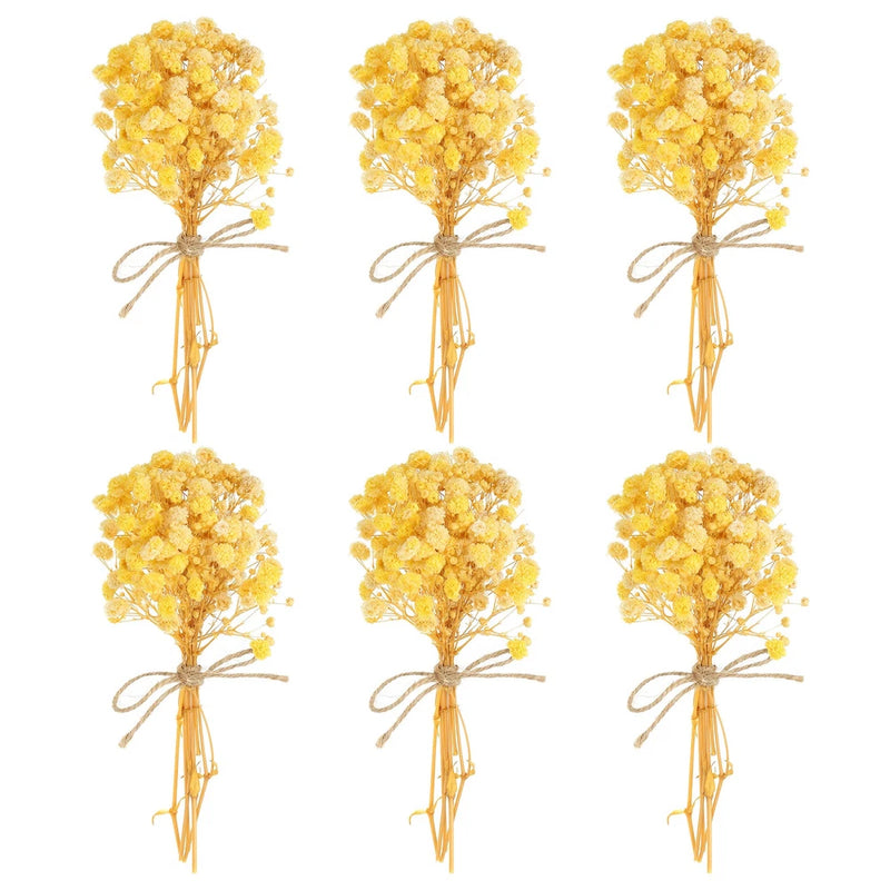 6 Pcs Mini Dried Flower Bouquet Baby's Breath Boho DIY Gift Yellow Dried Flower