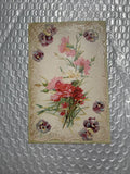 Embossed carnation flowers Glitter vintage greetings postcard Carnation