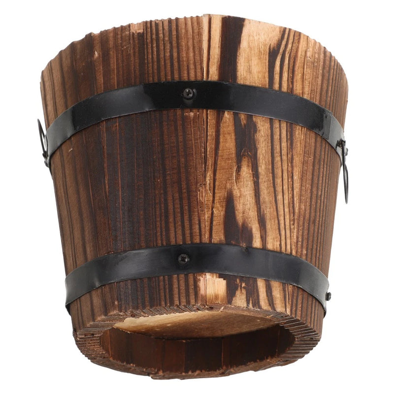 Brown Flat Mouth Wooden Round Barrel Planter Flower Pot Home Office Garden Decor Garden Plants