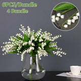 24PCS Artificial White Lily Of The Valley Flowers Bouquet Party Home DIY Decor Green Plant