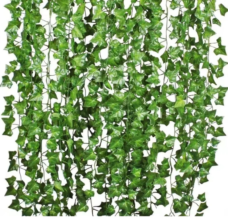 Artificial ivy leaf garland strands with dense green leaves
