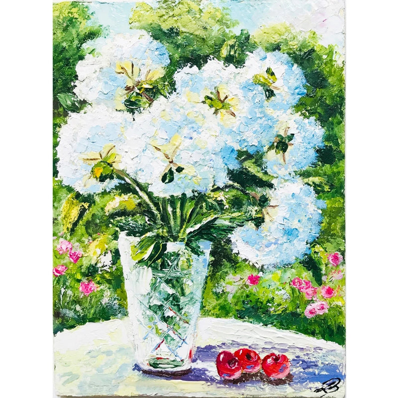 Hydrangea Painting Oil Impasto Still Life White Flower Art Book Shelf Decor 8_6" Hydrangea