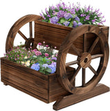 Wooden Garden Wagon Planter with Wheels for Indoor & Outdoor Decor Garden Plants