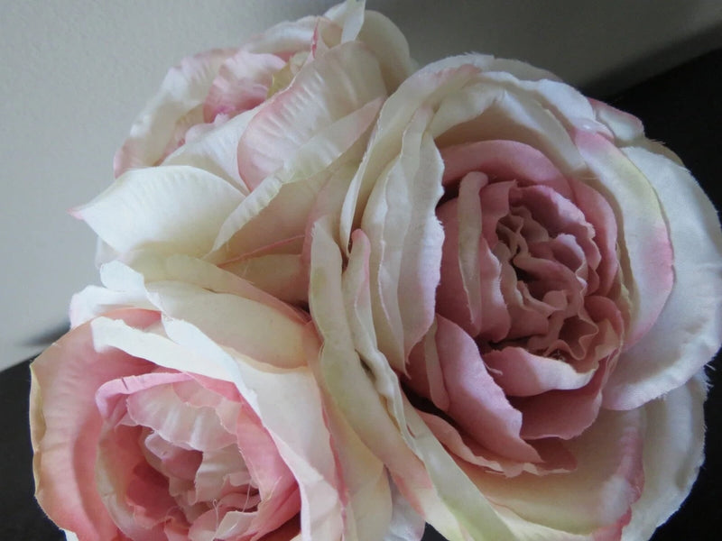 Artificial peony bouquet with pale blush and cream layered petals