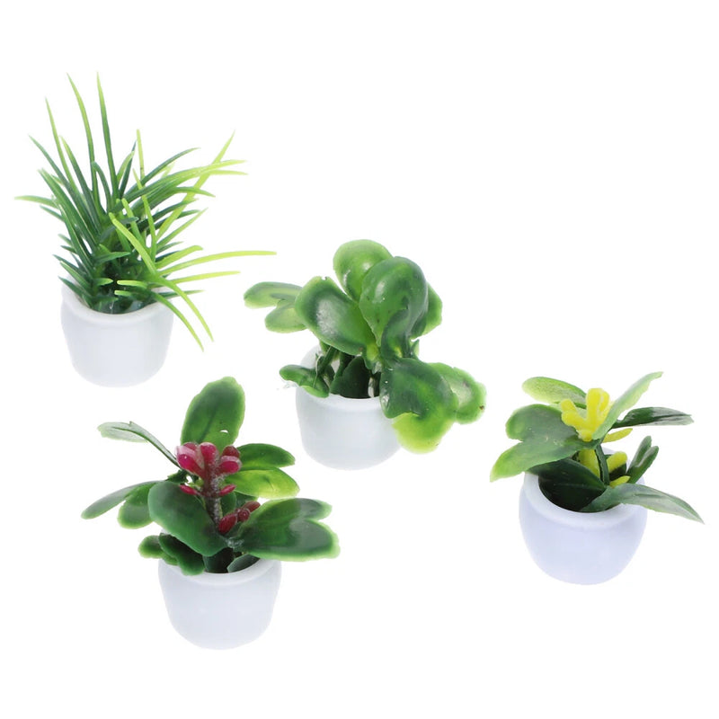4 Pcs Mini Plant Model Garden Decorations Dollhouse Miniature Flower Ornaments Green Plant