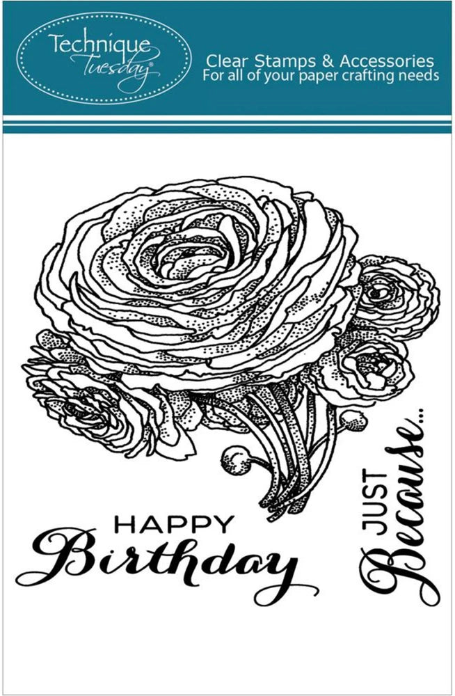 RANUNCULUS FLOWERS Stamp Set Clear Unmounted Rubber Stamps TECHNIQUE TUESDAY New Ranunculus
